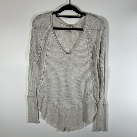 Free People Tops Womens XS Oversized Laguna Thermal Ivory Thermal Top Boho‎ - Picture 1 of 8